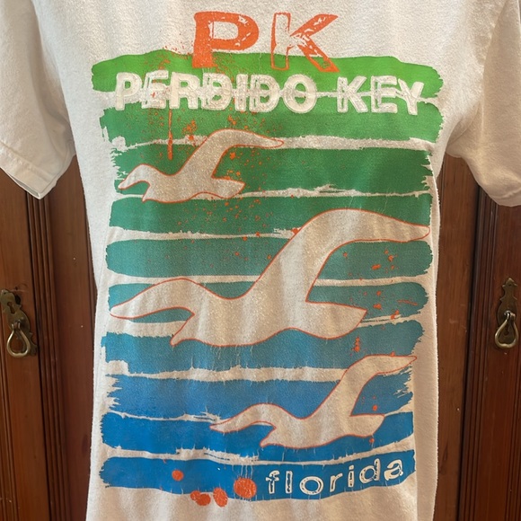 Perdido Key Florida shorts sleeve white T-shirt seagulls Cotton blend size S - Picture 2 of 7